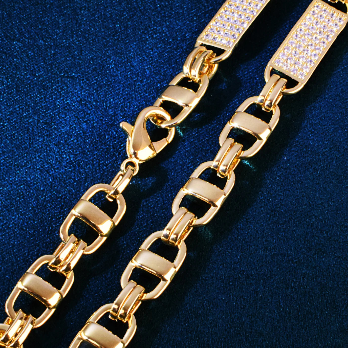 8mm Square Clustered Cuban Chain Necklace For Men Hip Hop Link Gold Color Bling Zirconia Fashion Rock Jewelry