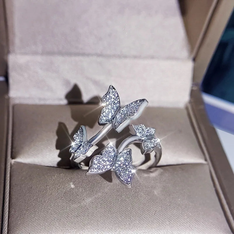 Exquisite and Versatile New Four Butterfly Jewelry Set Ring Earring Necklace Set Bridal Wedding Jewelry Set 925 Silver Set - Uknowucme