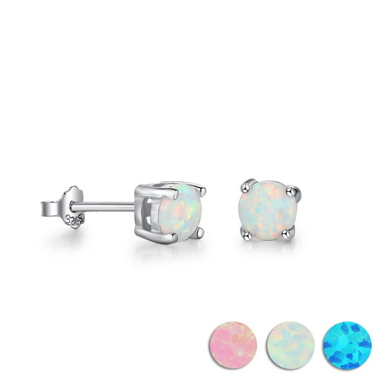 Classic Opal Earrings for Women 925 Sterling Silver Stud Earrings Round Small Earrings Christmas Gift