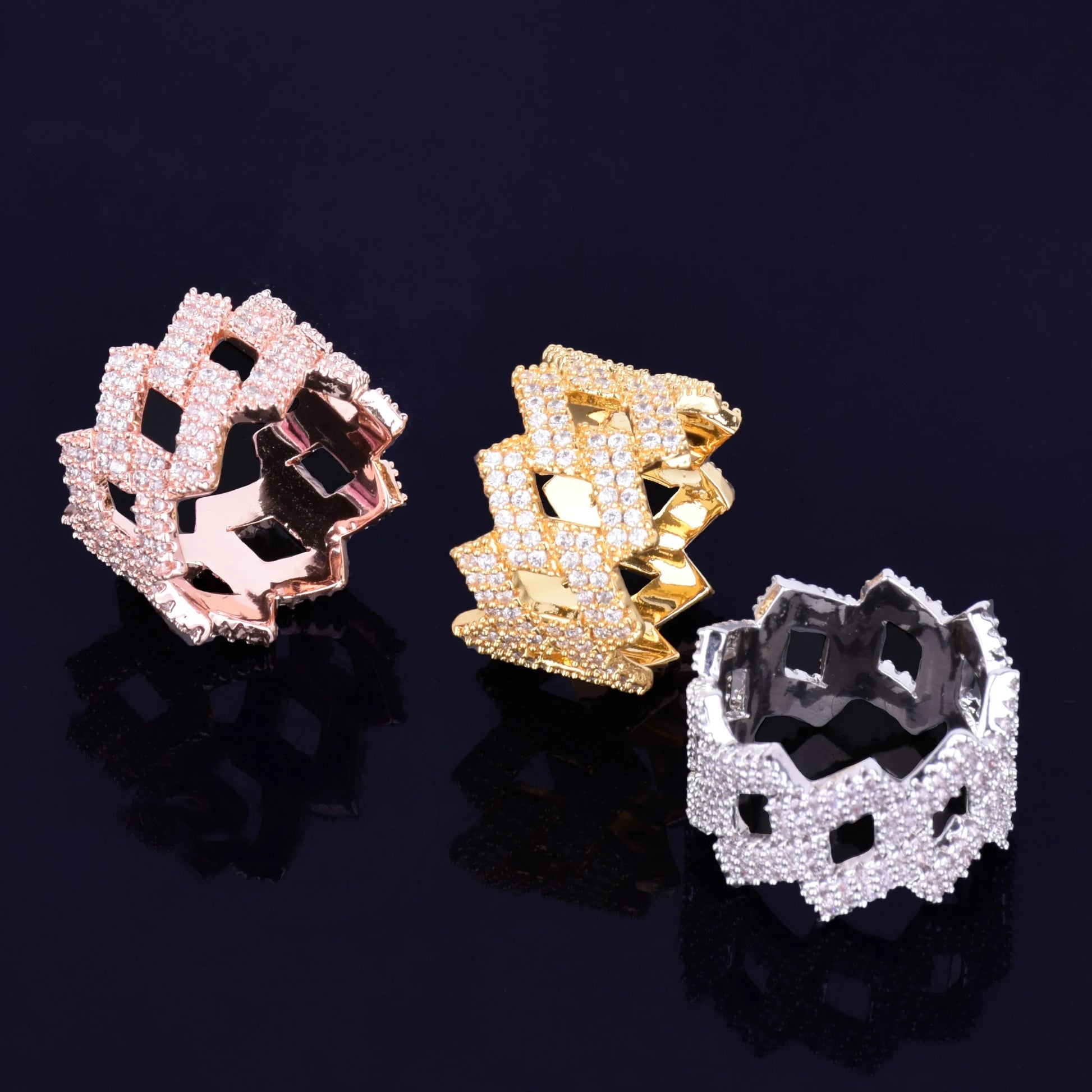 Bubble Letter Miami Cuban Link Rings for Men Gold Color Iced Out Full Zircon Hip Hop Rock Jewelry 2022 Trend - Uknowucme