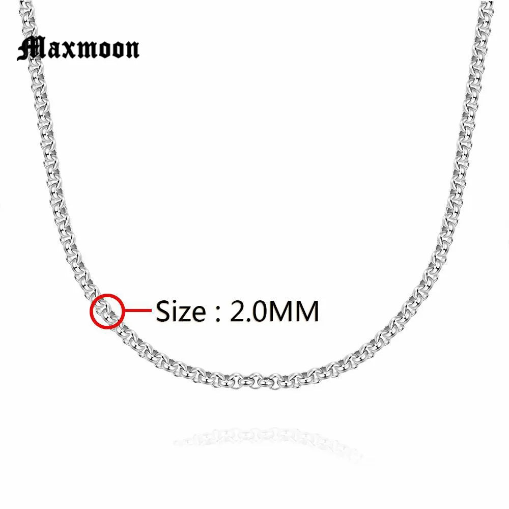 Maxmoon Width 2mm/3mm/ 4mm/5mm Never Fade Stainless Steel Round Box Chain Silver Color Waterproof Men Cuban Necklace