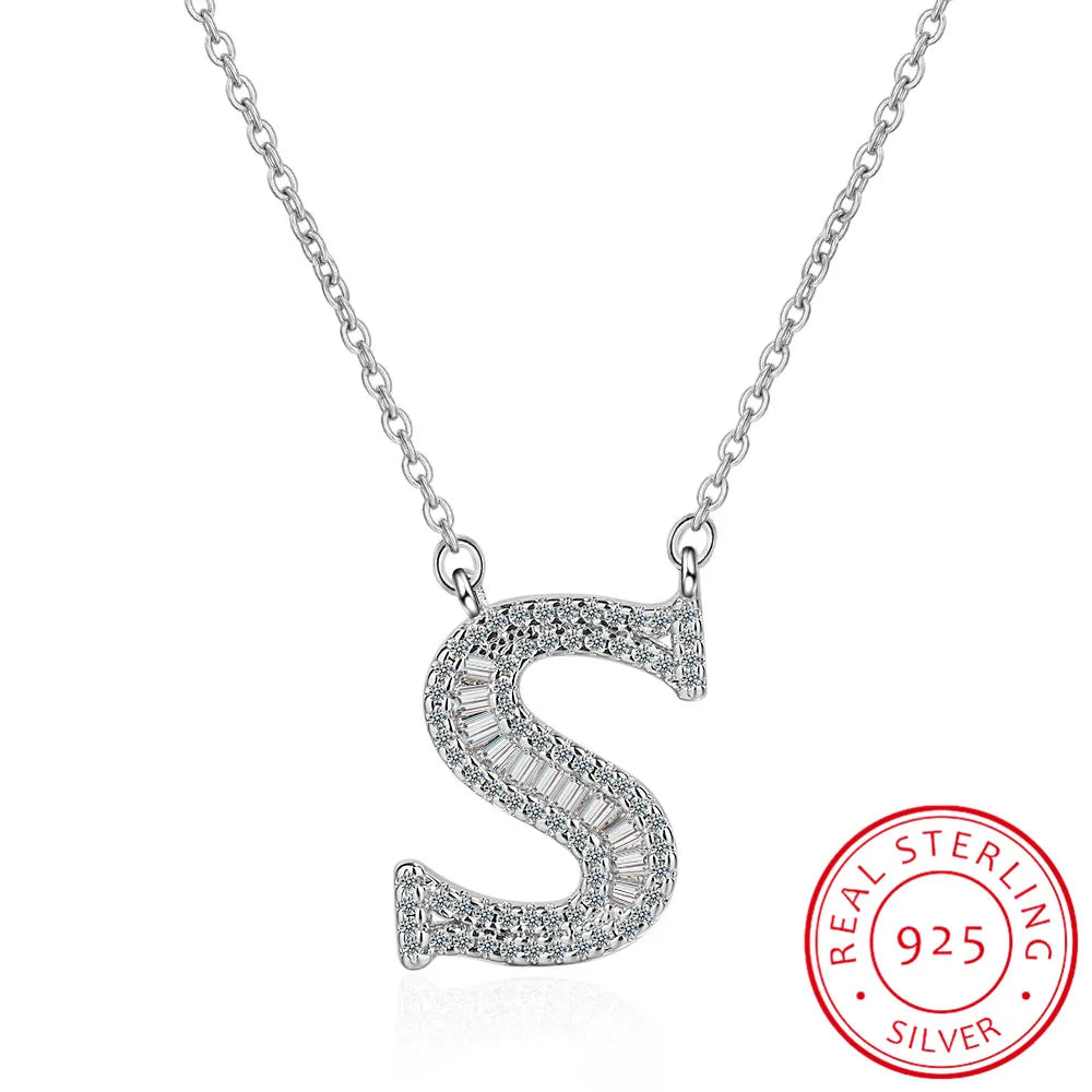 Moissanite A-Z Initial Letter Pendant Necklace For Women Girls 26 Letters 925 Sterling Silver Hip Hop Man Name Jewelry Gift - Uknowucme