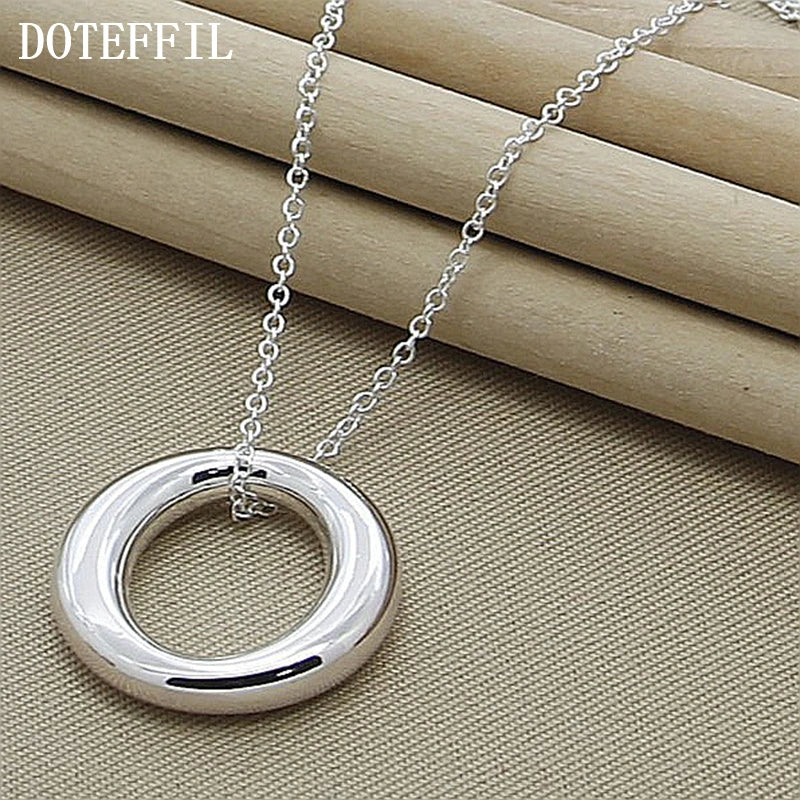 DOTEFFIL 925 Sterling Silver Round Circle Smooth Pendant Necklace 18 Inch Chain For Women Wedding Engagement Fashion Jewelry - Uknowucme