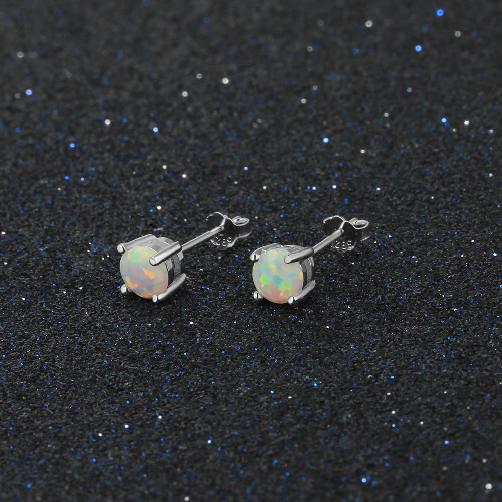 Classic Opal Earrings for Women 925 Sterling Silver Stud Earrings Round Small Earrings Christmas Gift - Uknowucme