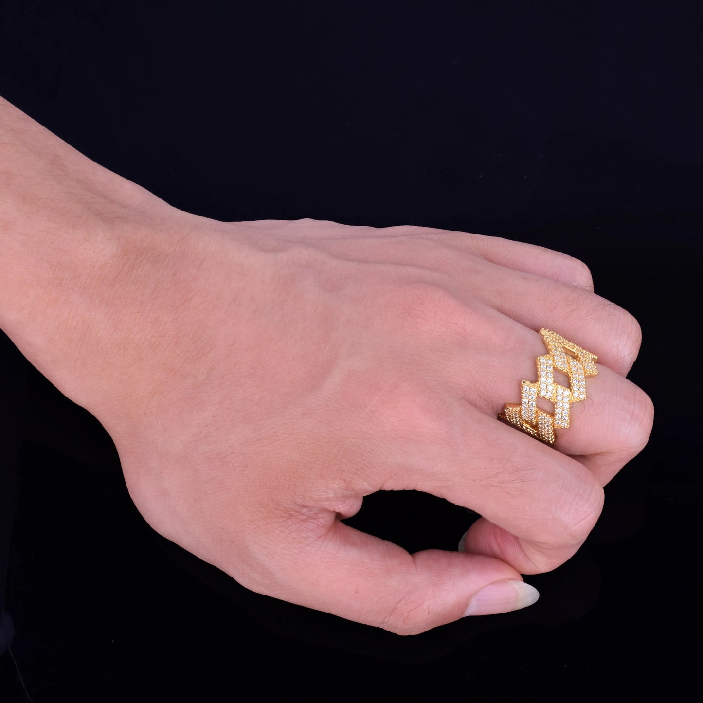 Bubble Letter Miami Cuban Link Rings for Men Gold Color Iced Out Full Zircon Hip Hop Rock Jewelry 2022 Trend - Uknowucme