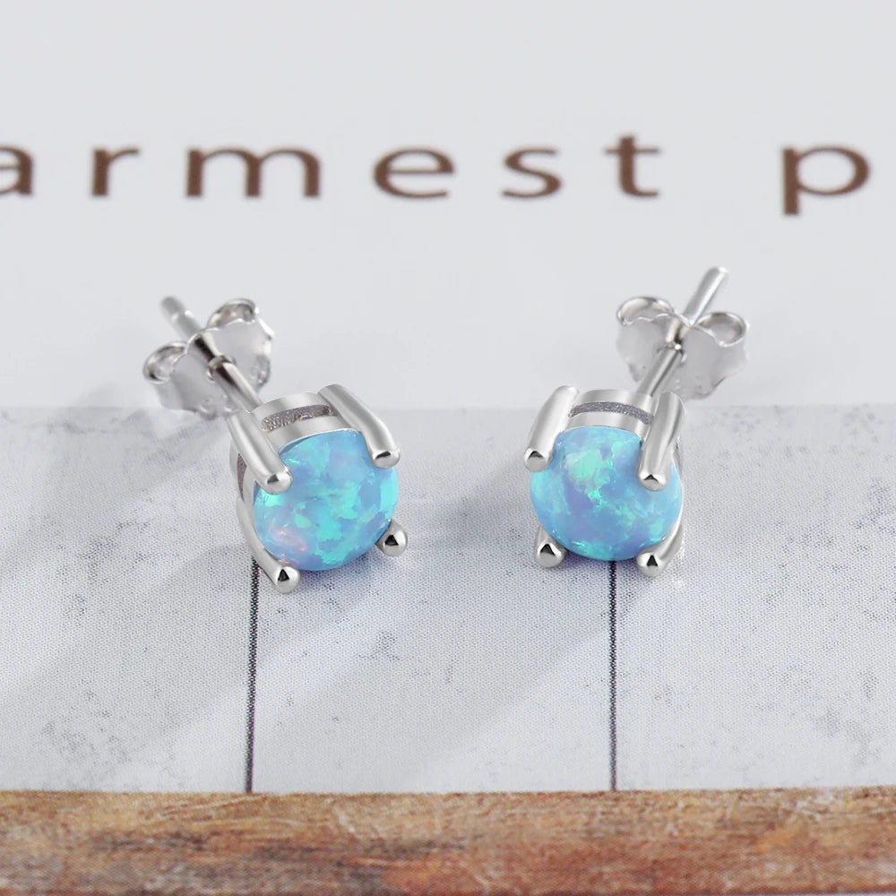 Classic Opal Earrings for Women 925 Sterling Silver Stud Earrings Round Small Earrings Christmas Gift - Uknowucme