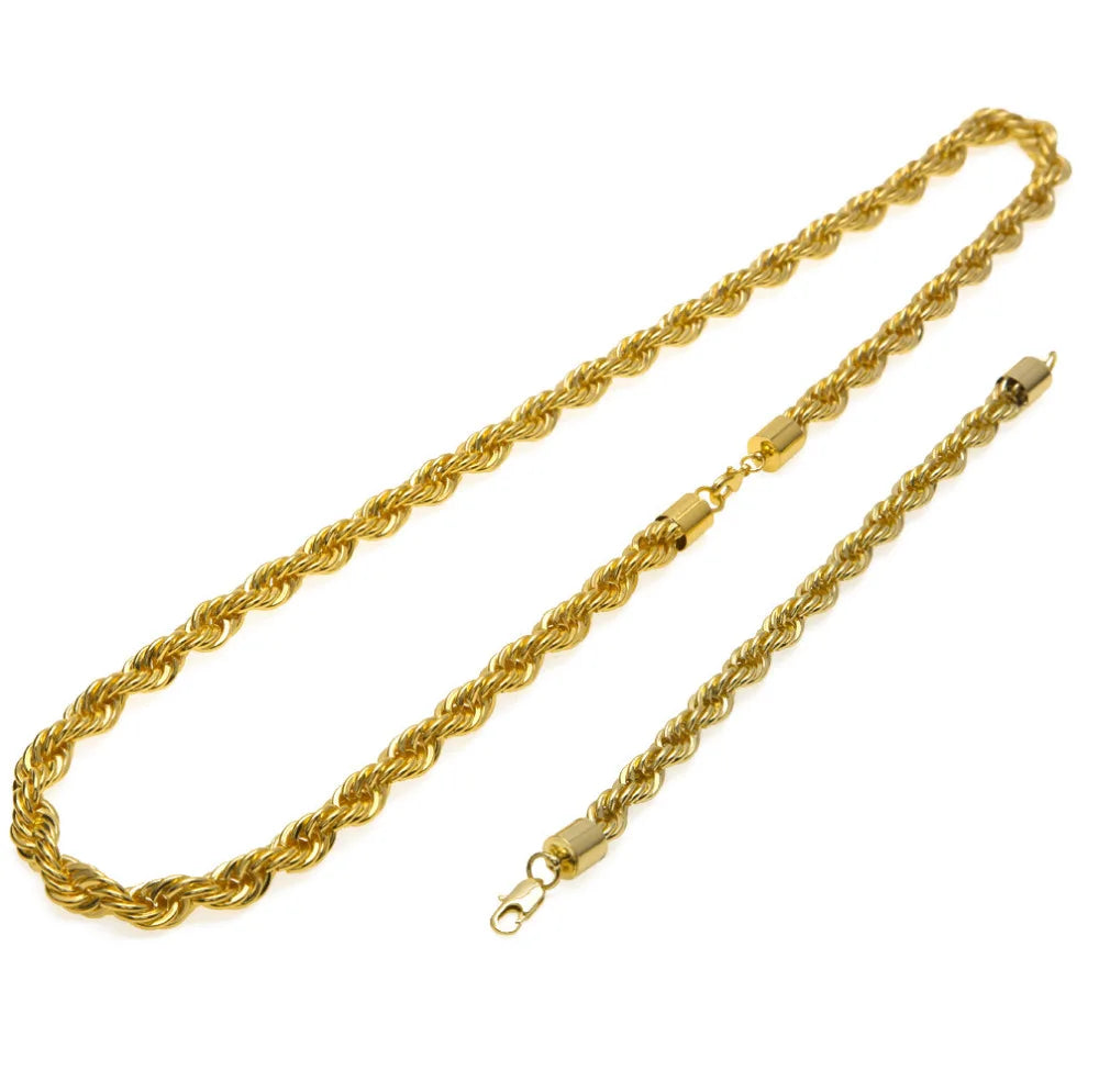 CY&CM Men Women Gold Silver Plated 10mm Rope Chain Hip Hop Punk Bling Bling Iced out Long Necklace 30" Bracelet 8" Jewelry Set - Uknowucme