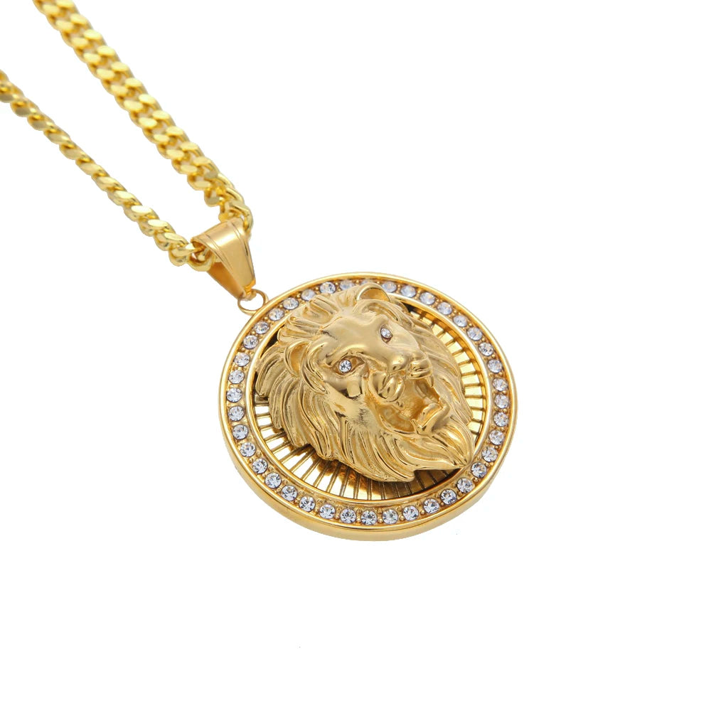 Mens Hip Hop Jewelry Iced Out Gold Color Fashion Bling Bling Lion Head Pendant Men Necklace Gold Color For Gift/present - Uknowucme
