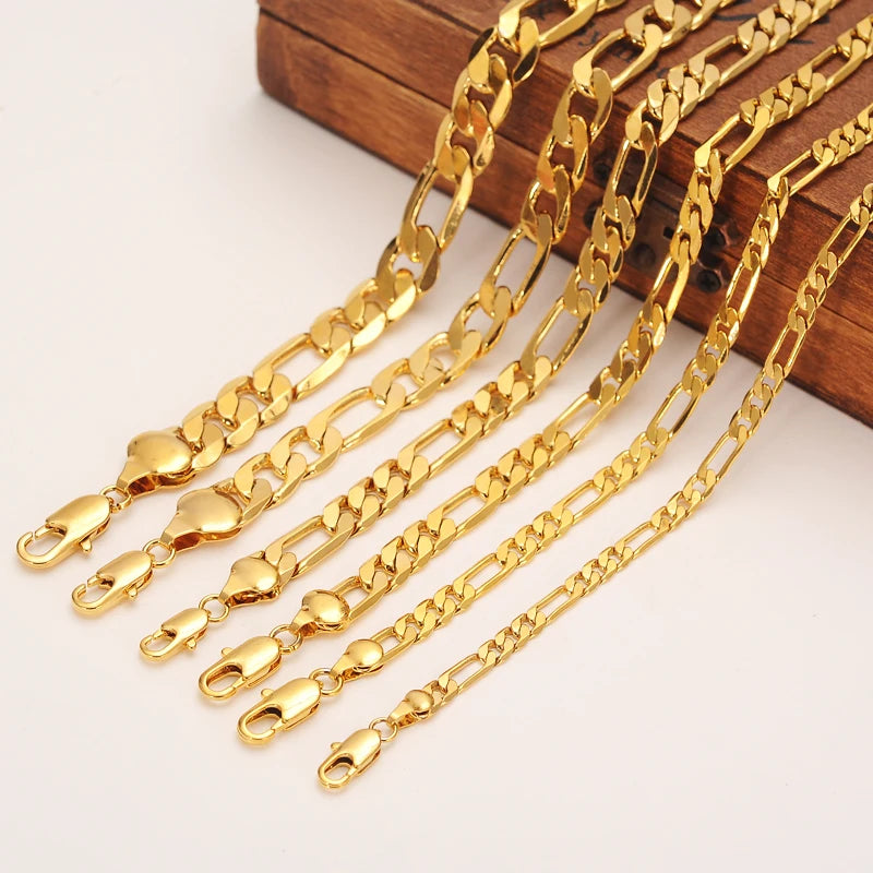 Bangrui 3mm 4mm 5mm 6mm 7mm 9mm 10mm Width Fashion Classic gold Color  figaro Chain link chain Necklace bracelet men Jewelrygift - Uknowucme