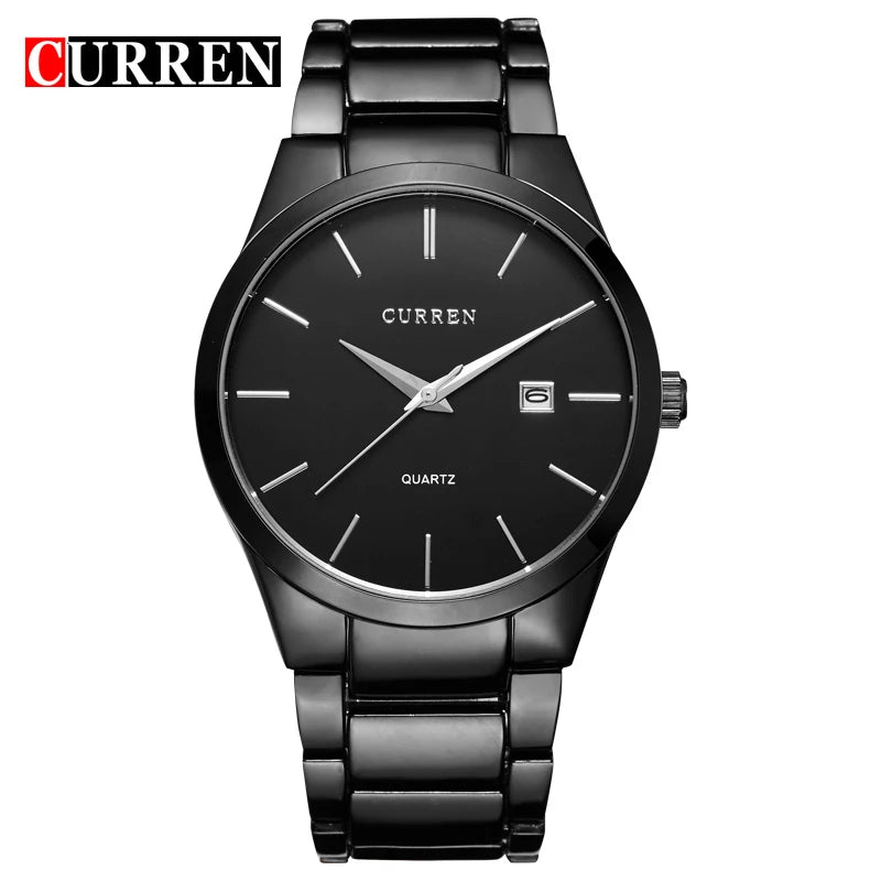 black Curren Top Brand Business Men Male Luxury Watch Casual Full steel Calendar Wristwatches quartz watches relogio masculino - Uknowucme