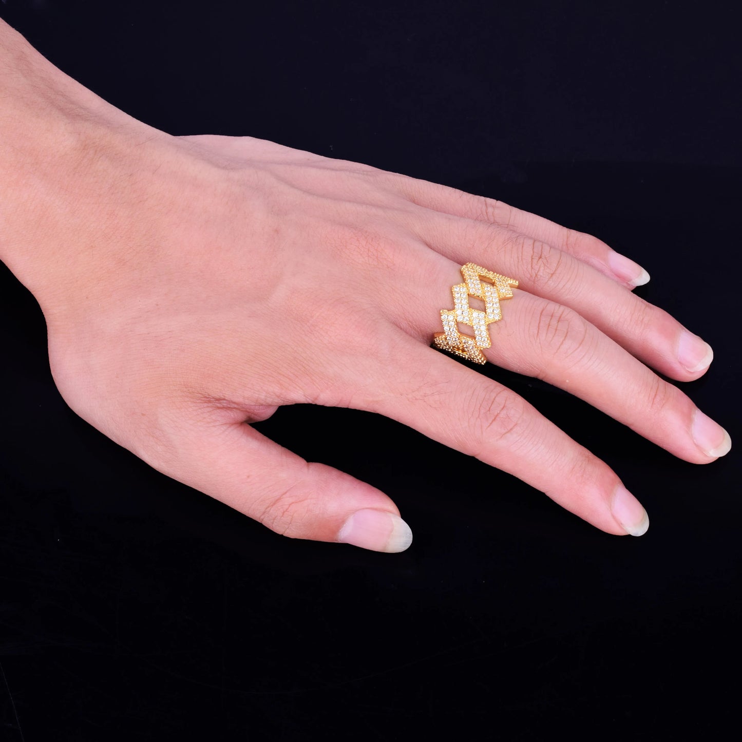 Bubble Letter Miami Cuban Link Rings for Men Gold Color Iced Out Full Zircon Hip Hop Rock Jewelry 2022 Trend - Uknowucme
