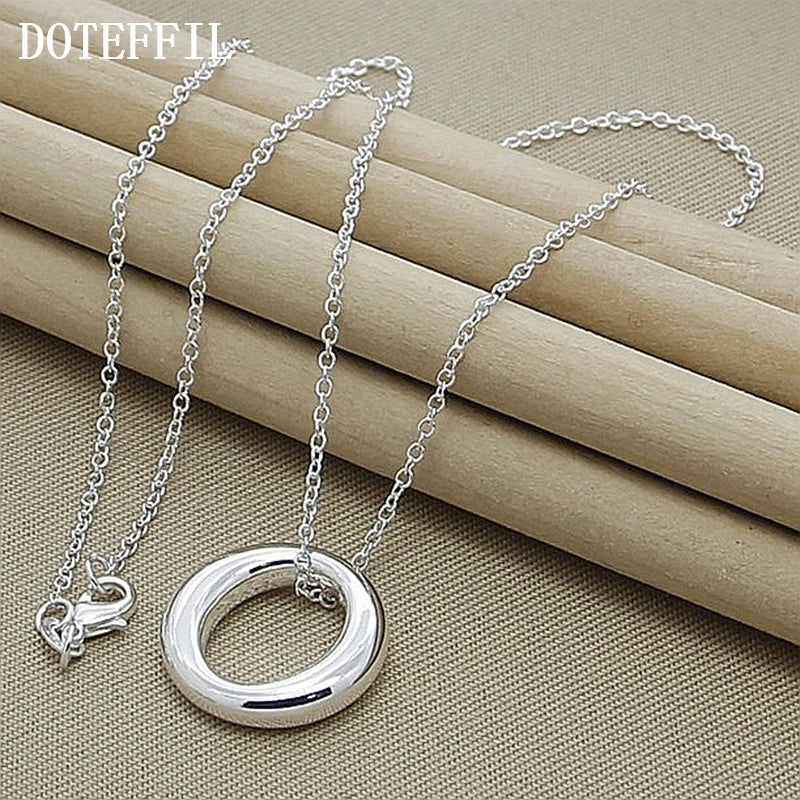 DOTEFFIL 925 Sterling Silver Round Circle Smooth Pendant Necklace 18 Inch Chain For Women Wedding Engagement Fashion Jewelry - Uknowucme