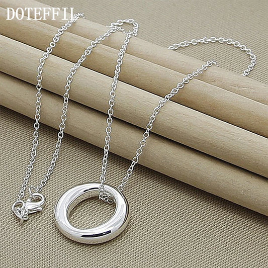 DOTEFFIL 925 Sterling Silver Round Circle Smooth Pendant Necklace 18 Inch Chain For Women Wedding Engagement Fashion Jewelry - Uknowucme