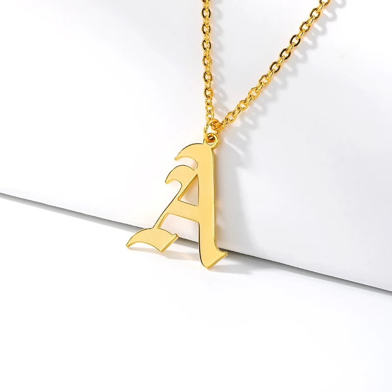 Goth Old English Initial Letter Necklace For Women Stainless Steel Letter A-Z Choker Necklaces Men Vintage Aesthetic Jewelry bff - Uknowucme