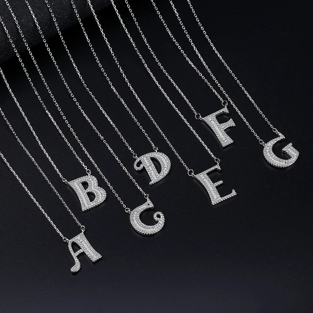 Moissanite A-Z Initial Letter Pendant Necklace For Women Girls 26 Letters 925 Sterling Silver Hip Hop Man Name Jewelry Gift - Uknowucme
