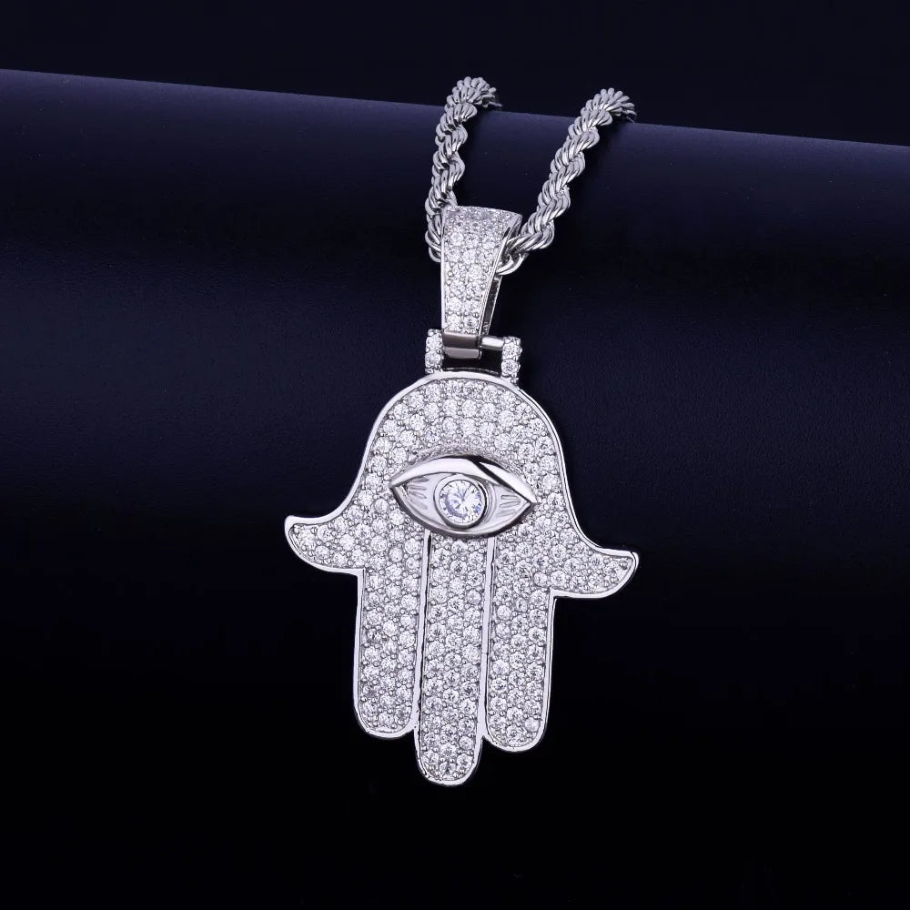 Bubble Letter Iced Hand Pendant Necklace Gold Color Cubic Zircon Men's Hip Hop Jewelry