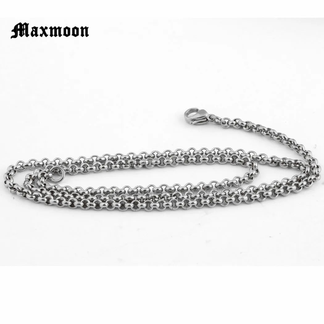 Maxmoon Width 2mm/3mm/ 4mm/5mm Never Fade Stainless Steel Round Box Chain Silver Color Waterproof Men Cuban Necklace