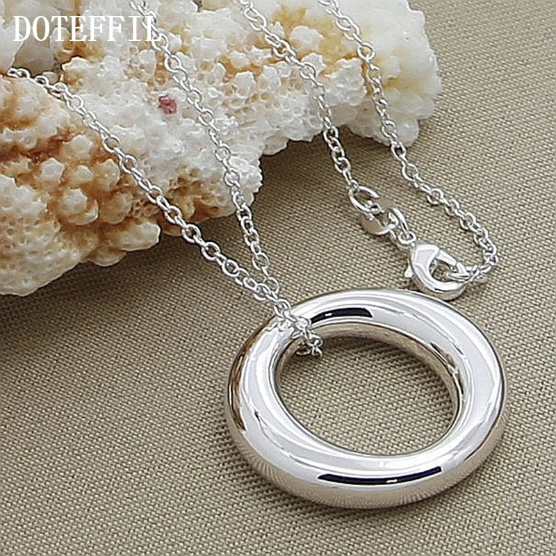 DOTEFFIL 925 Sterling Silver Round Circle Smooth Pendant Necklace 18 Inch Chain For Women Wedding Engagement Fashion Jewelry - Uknowucme