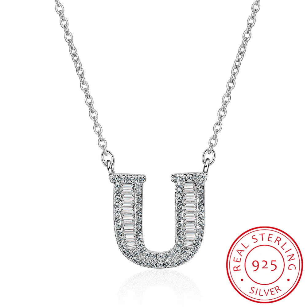 Moissanite A-Z Initial Letter Pendant Necklace For Women Girls 26 Letters 925 Sterling Silver Hip Hop Man Name Jewelry Gift - Uknowucme