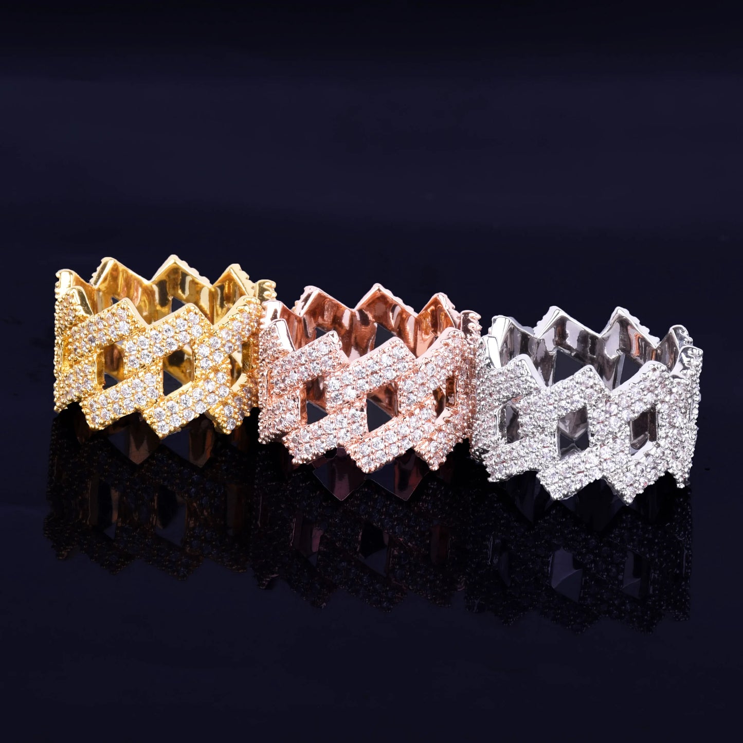 Bubble Letter Miami Cuban Link Rings for Men Gold Color Iced Out Full Zircon Hip Hop Rock Jewelry 2022 Trend - Uknowucme