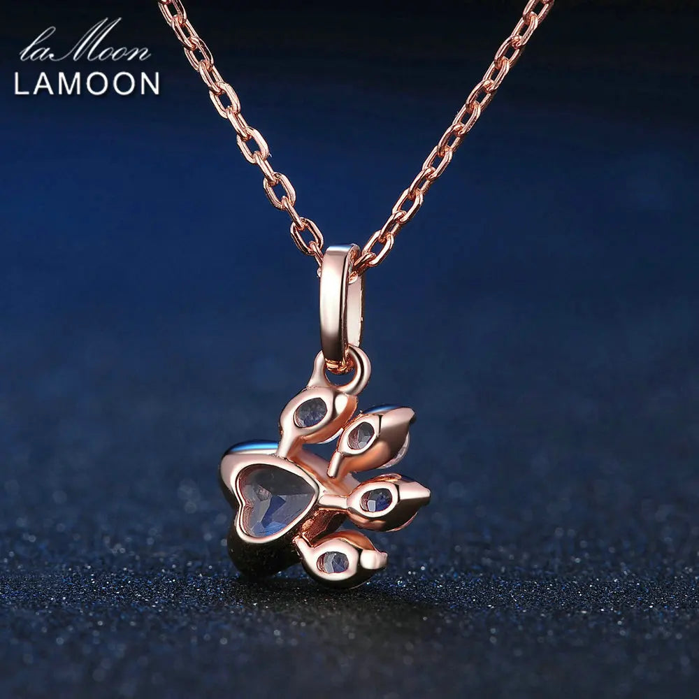 LAMOON Bear's Paw Pendant 925 Sterling Silver Necklace Natural Rose Quartz Gemstone Jewelry Rose Gold Chain Necklaces LMNI027 - Uknowucme