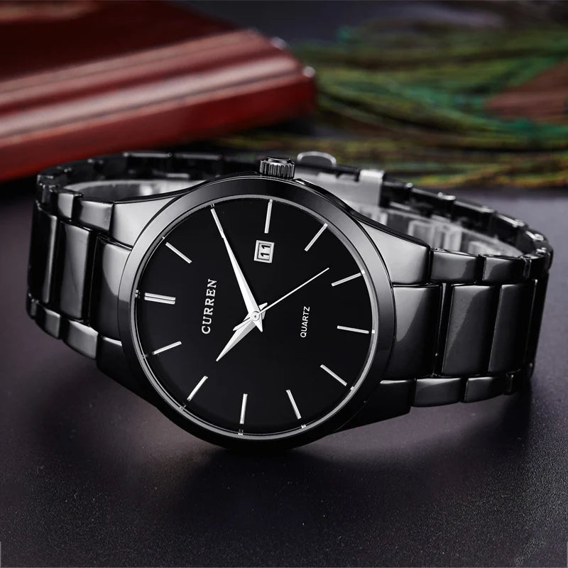 black Curren Top Brand Business Men Male Luxury Watch Casual Full steel Calendar Wristwatches quartz watches relogio masculino - Uknowucme