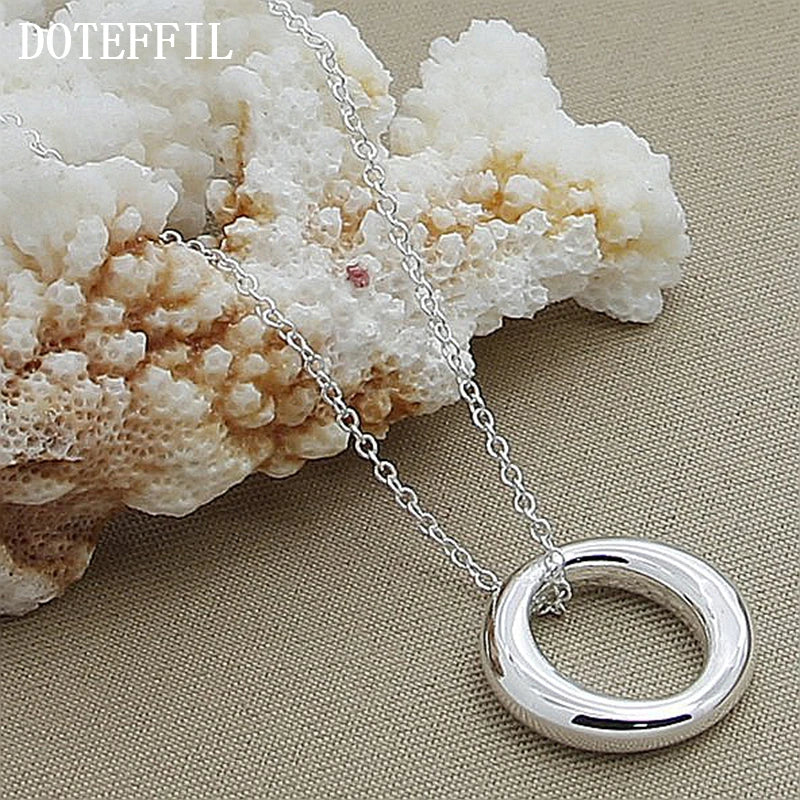 DOTEFFIL 925 Sterling Silver Round Circle Smooth Pendant Necklace 18 Inch Chain For Women Wedding Engagement Fashion Jewelry - Uknowucme