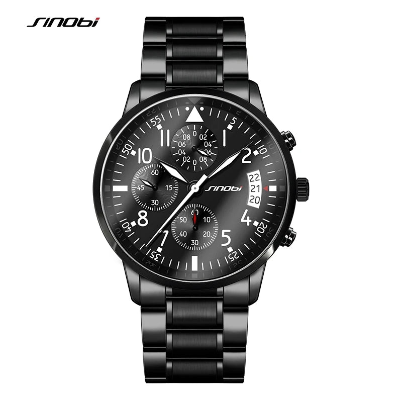 New SINOBI Pilot Mens Chronograph Wrist Watch Waterproof Date Top Luxury Brand Stainless Steel Diver Males Geneva Quartz saat - Uknowucme
