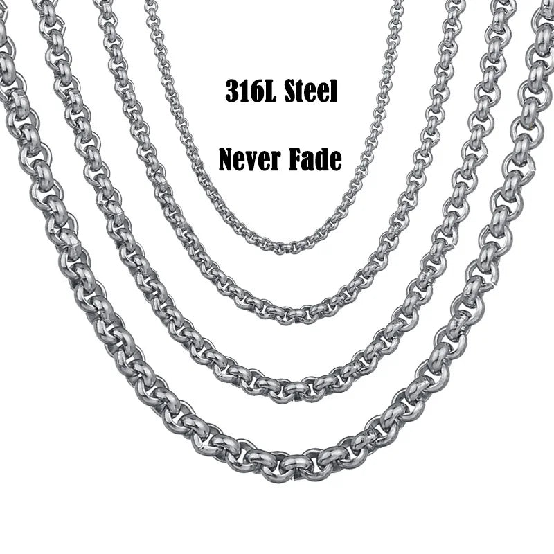 Maxmoon Width 2mm/3mm/ 4mm/5mm Never Fade Stainless Steel Round Box Chain Silver Color Waterproof Men Cuban Necklace