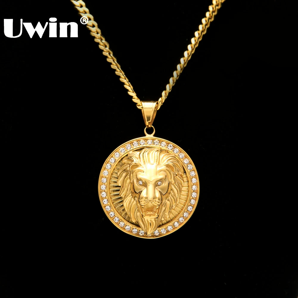 Mens Hip Hop Jewelry Iced Out Gold Color Fashion Bling Bling Lion Head Pendant Men Necklace Gold Color For Gift/present - Uknowucme