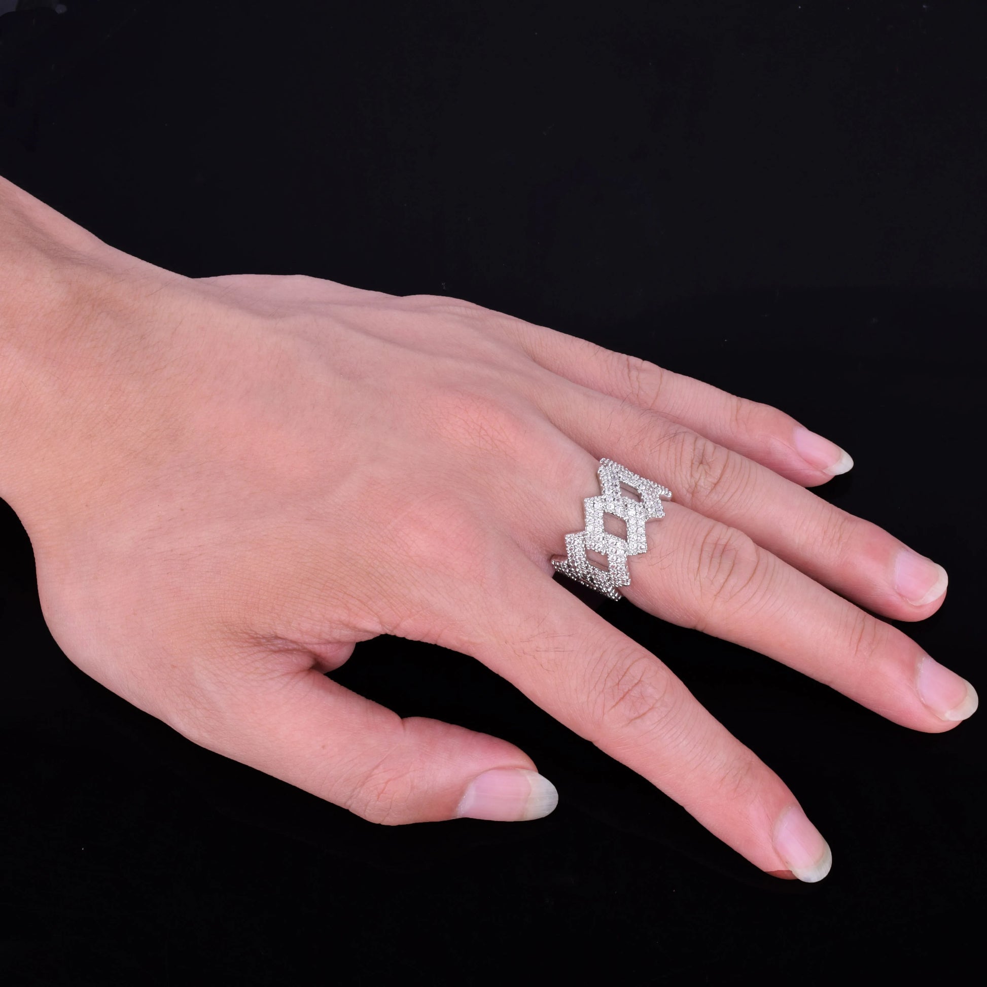 Bubble Letter Miami Cuban Link Rings for Men Gold Color Iced Out Full Zircon Hip Hop Rock Jewelry 2022 Trend - Uknowucme
