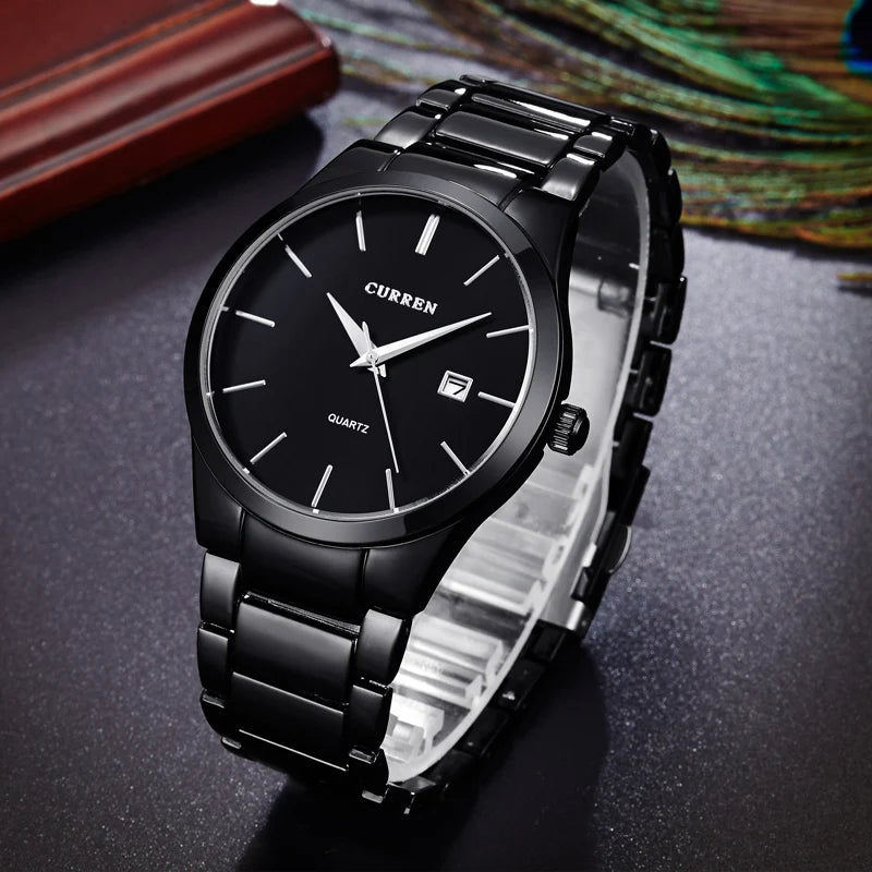 black Curren Top Brand Business Men Male Luxury Watch Casual Full steel Calendar Wristwatches quartz watches relogio masculino - Uknowucme