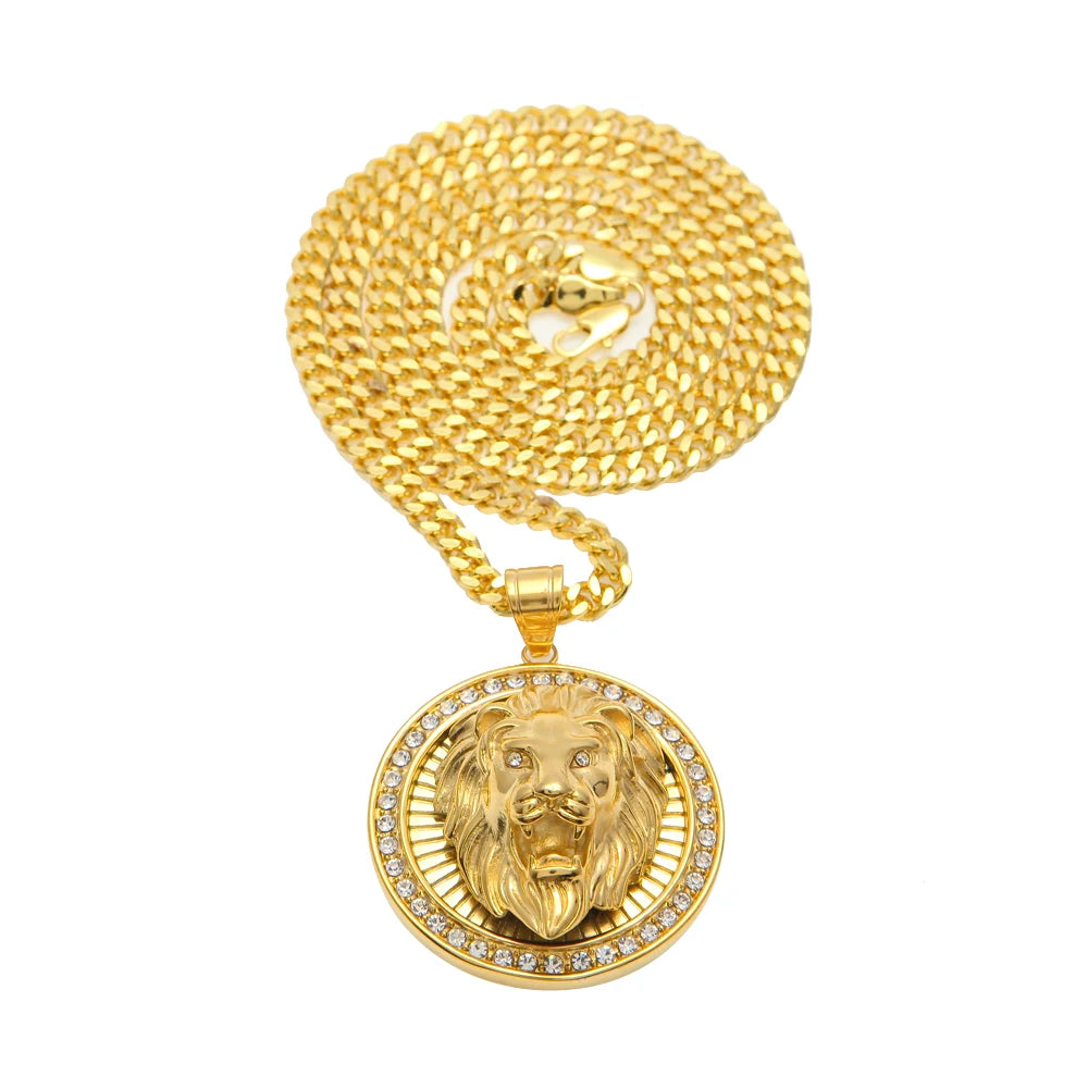Mens Hip Hop Jewelry Iced Out Gold Color Fashion Bling Bling Lion Head Pendant Men Necklace Gold Color For Gift/present - Uknowucme