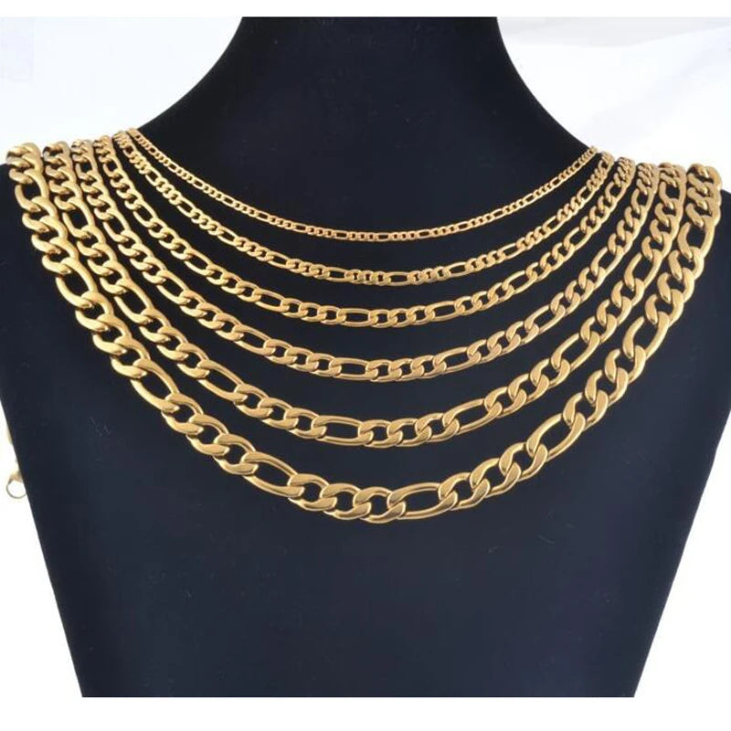1 piece 8-40 Inches Gold Color Figaro Chain Necklace 3-7.5MM Stainless Steel Figaro Link Chain for Men Women - Uknowucme