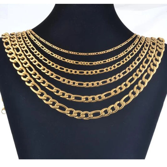 1 piece 8-40 Inches Gold Color Figaro Chain Necklace 3-7.5MM Stainless Steel Figaro Link Chain for Men Women - Uknowucme