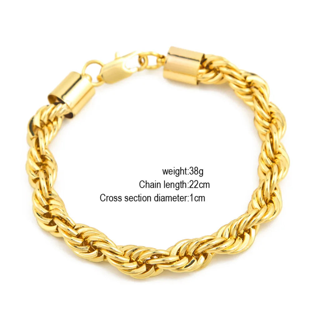 CY&CM Men Women Gold Silver Plated 10mm Rope Chain Hip Hop Punk Bling Bling Iced out Long Necklace 30" Bracelet 8" Jewelry Set - Uknowucme