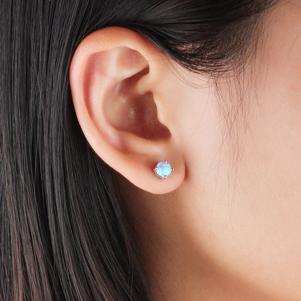 Classic Opal Earrings for Women 925 Sterling Silver Stud Earrings Round Small Earrings Christmas Gift - Uknowucme