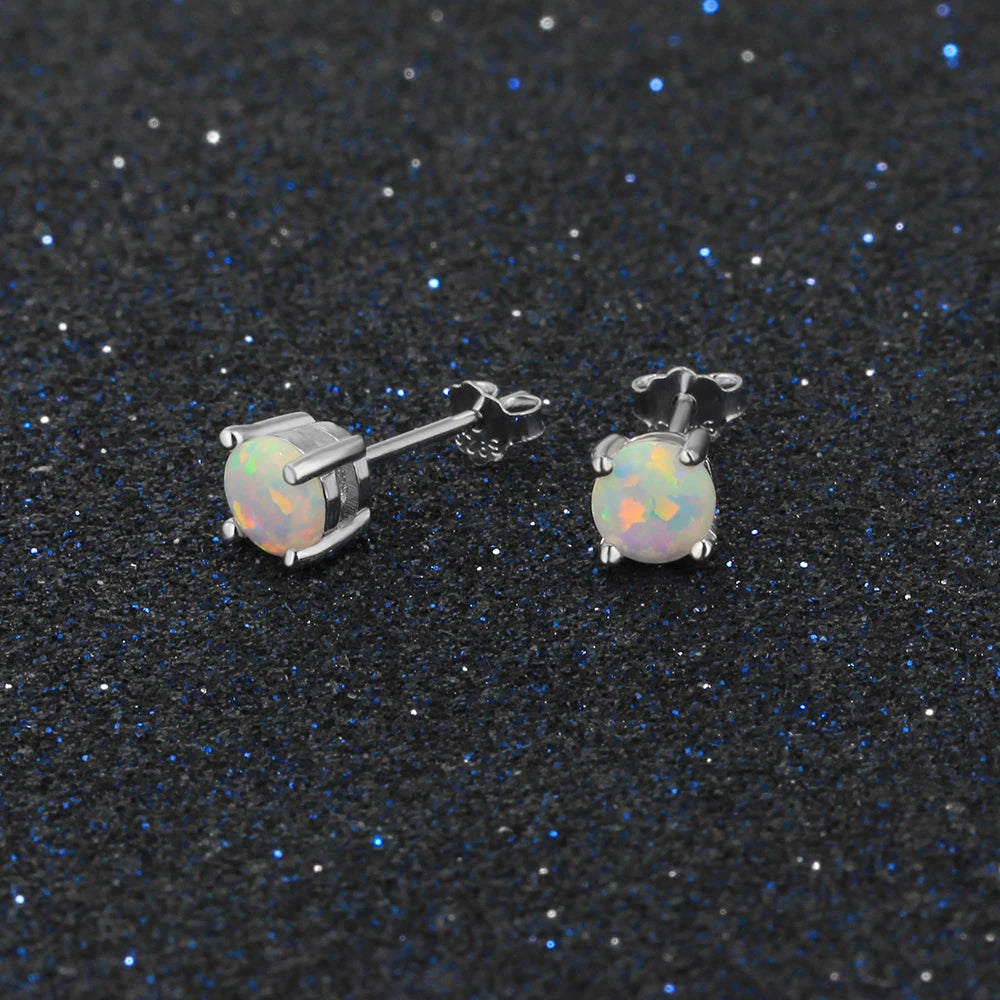 Classic Opal Earrings for Women 925 Sterling Silver Stud Earrings Round Small Earrings Christmas Gift - Uknowucme