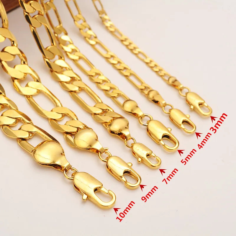 Bangrui 3mm 4mm 5mm 6mm 7mm 9mm 10mm Width Fashion Classic gold Color  figaro Chain link chain Necklace bracelet men Jewelrygift - Uknowucme