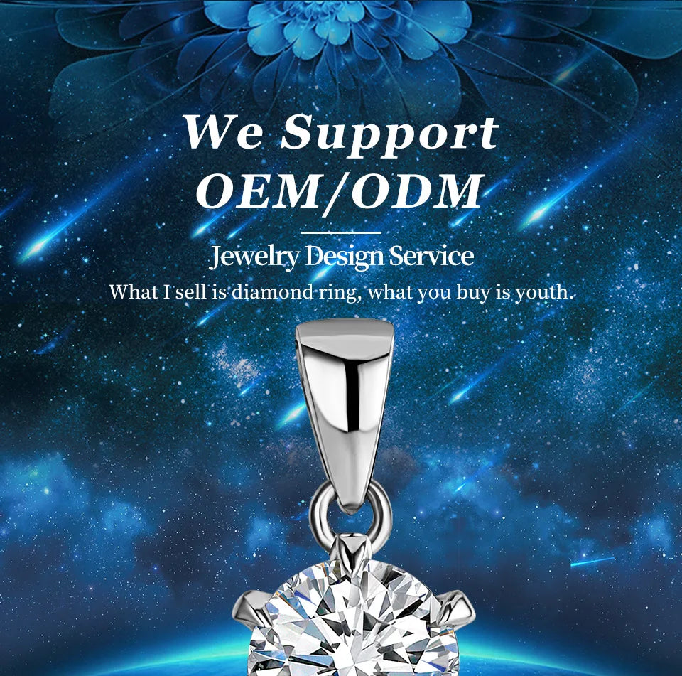 CHARMING 1 Carat Moissanite Necklace Pendant Lab Diamond 925 Silver Rhodium plating for Women Fine Classic Gemstone Necklace - Uknowucme
