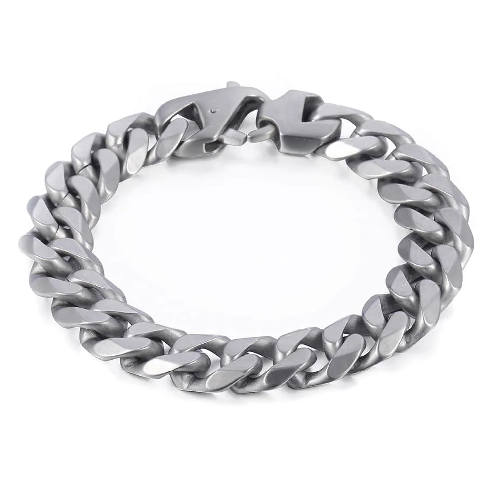 Fashion 15mm 316L Stainless Steel Bracelet For Men Boys Matte Brushed Silver Color Cut Curb Cuban Link Chain Dropshipping HB468 - Uknowucme
