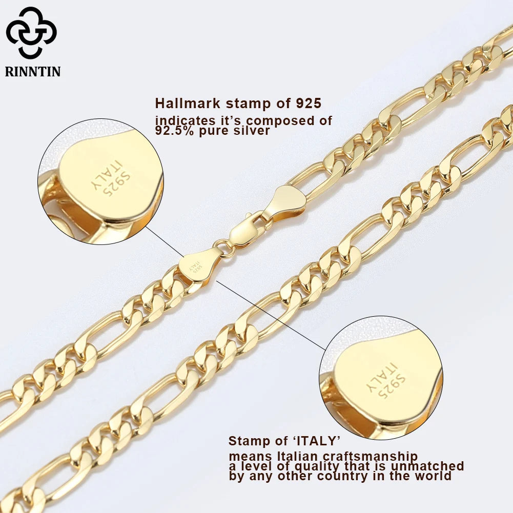 Rinntin 925 Sterling Silver 3.3mm Diamond-Cut Figaro Chain Necklace For Men Women Fashion Silver Necklace Luxury Jewelry SC34 - Uknowucme