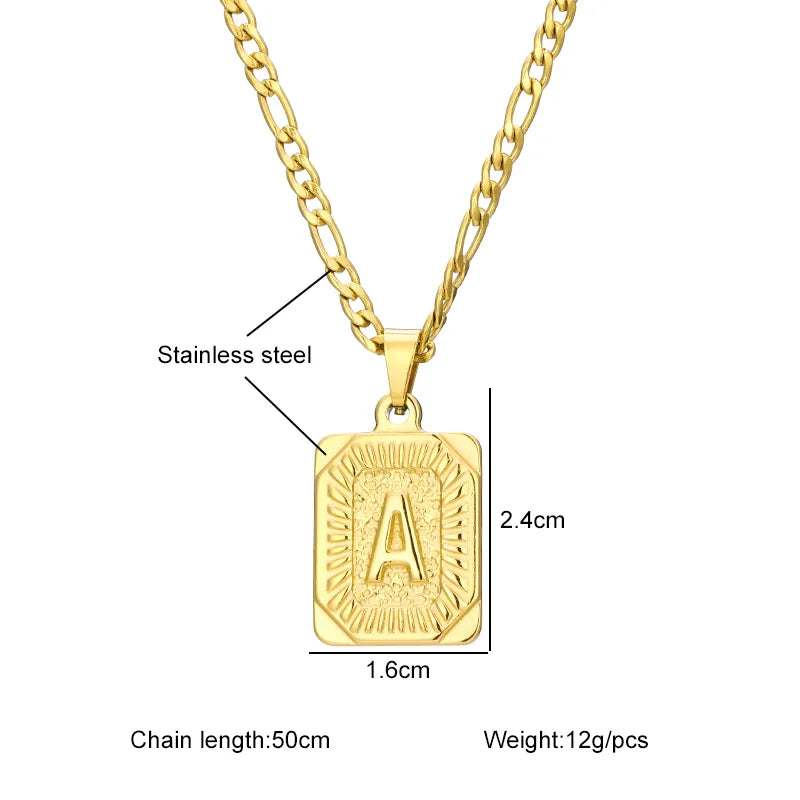 Initial Letter Pendant Necklace Stainless Steel Golden Cuban Chain A-Z Alphabet Name Jewelry For Men Women Gift - Uknowucme