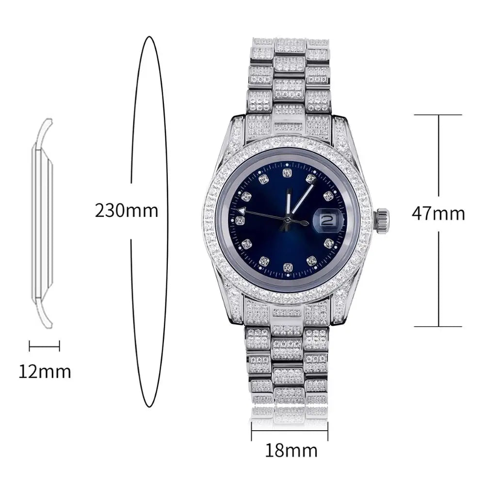 GUCY Fashion Bling Watches Quartz HIP HOP Watches With Micro Pave Iced Out Cubic Zirconia Stainless Steel Watches Clock For Gift