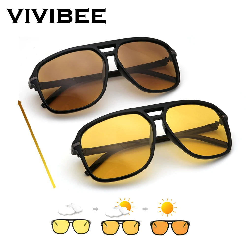 VIVIBEE Men Photochromic Night Vision Sunglasses Color Change Transition 2025 Yellow Big Sun Glasses Oversized Polarized Goggles - Uknowucme