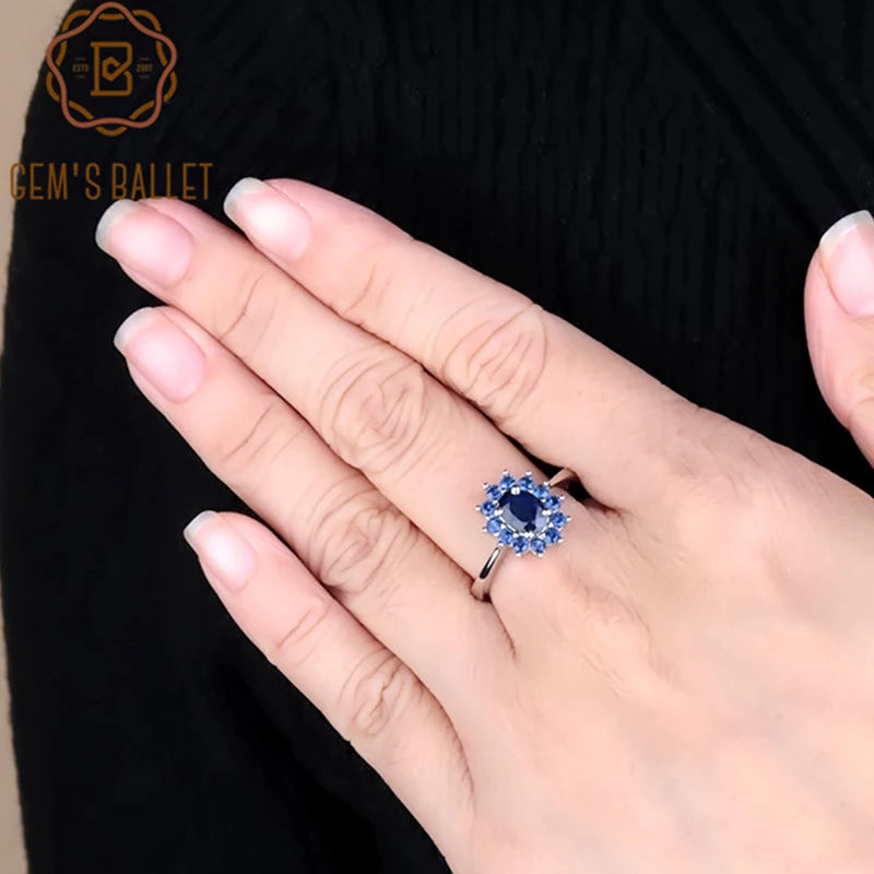 Gem's Ballet 1.89Ct Natural Blue Sapphire Gemstones Ring 925 Sterling Silver Vintage Flowers Rings For Women Gift Fine Jewelry