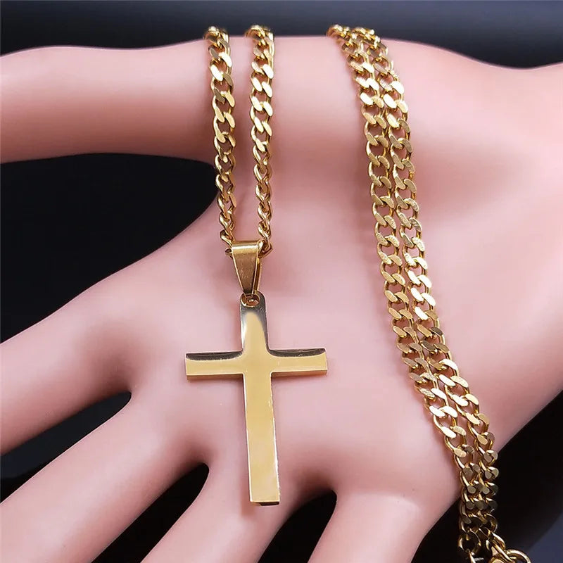 2024 Hip Hop Stainless Steel Cross Chain Necklace for Women/Men Gold Color Statement Necklace Jewelry collier croix NXHYB7S05 - Uknowucme