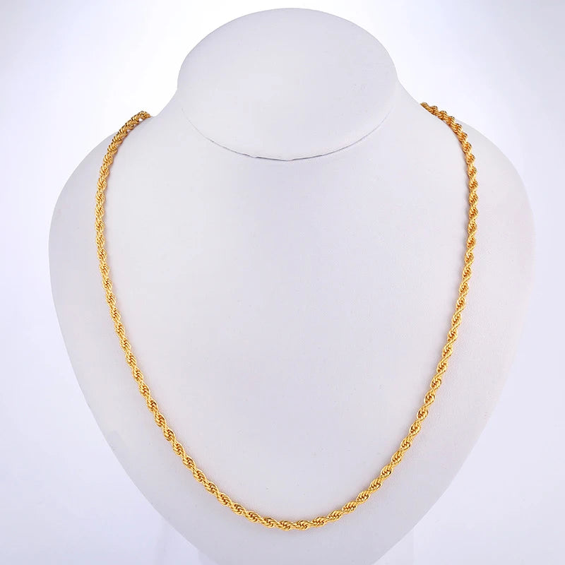 2024 Hot Sale Retail Wholesale Long Gold-Color Man Necklace 4mm 16,18,20,22,24,26,28,30 Inch Twist Rope Chain Jewelry Accesory - Uknowucme