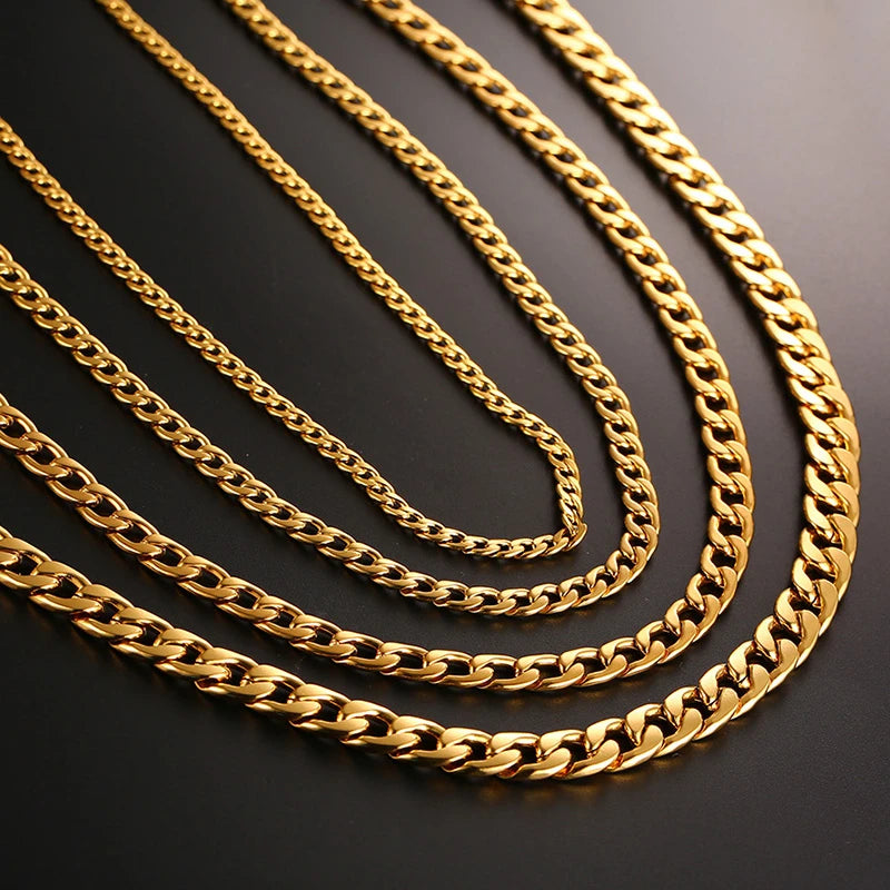 Vnox Men's Cuban Link Chain Necklace Stainless Steel Black Gold Color Male Choker colar Jewelry Gifts for Him - Uknowucme