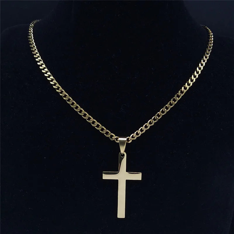 2024 Hip Hop Stainless Steel Cross Chain Necklace for Women/Men Gold Color Statement Necklace Jewelry collier croix NXHYB7S05 - Uknowucme